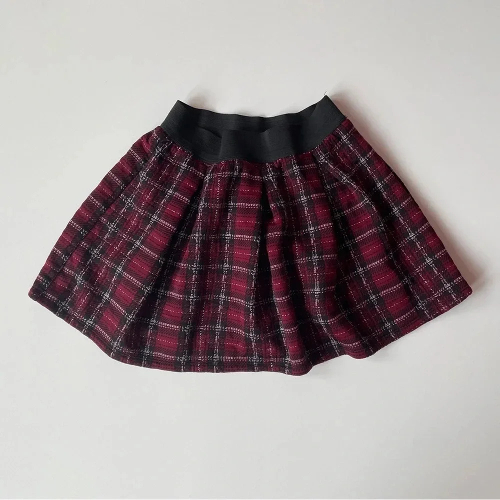 Joe B Pleated Plaid A-Line Mini Skirt Maroon Black